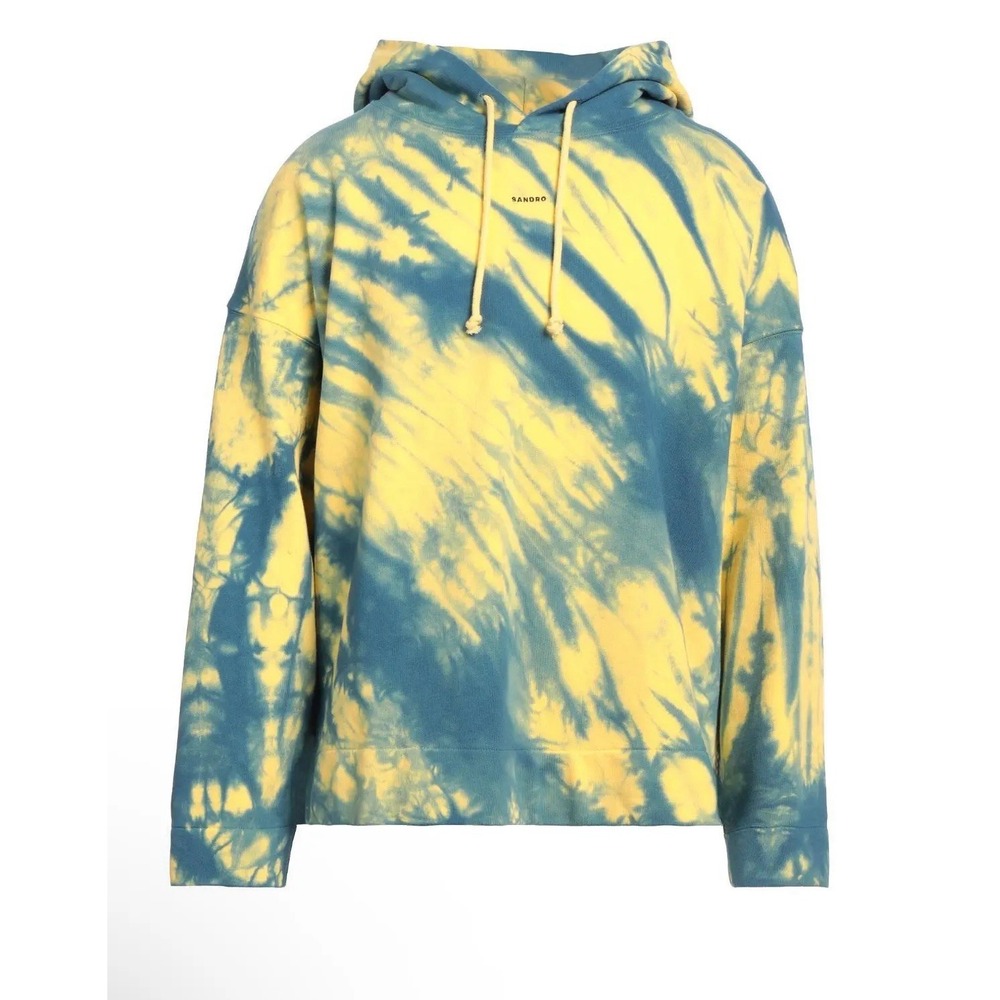 Sandro Tie Dye Cotton Hoodie yellow/blue NWT Men's Size‎ Large